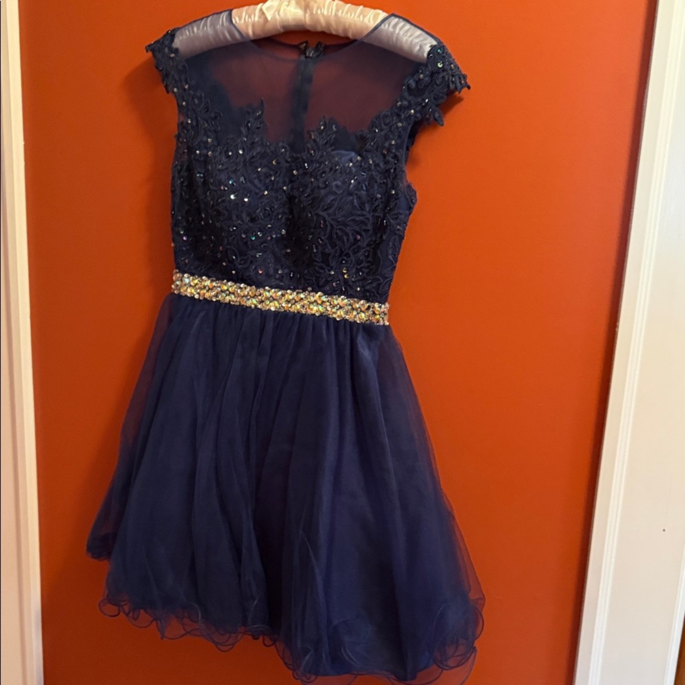 Dancing Queen Navy Blue Mini Dress with Sparkling Waistband